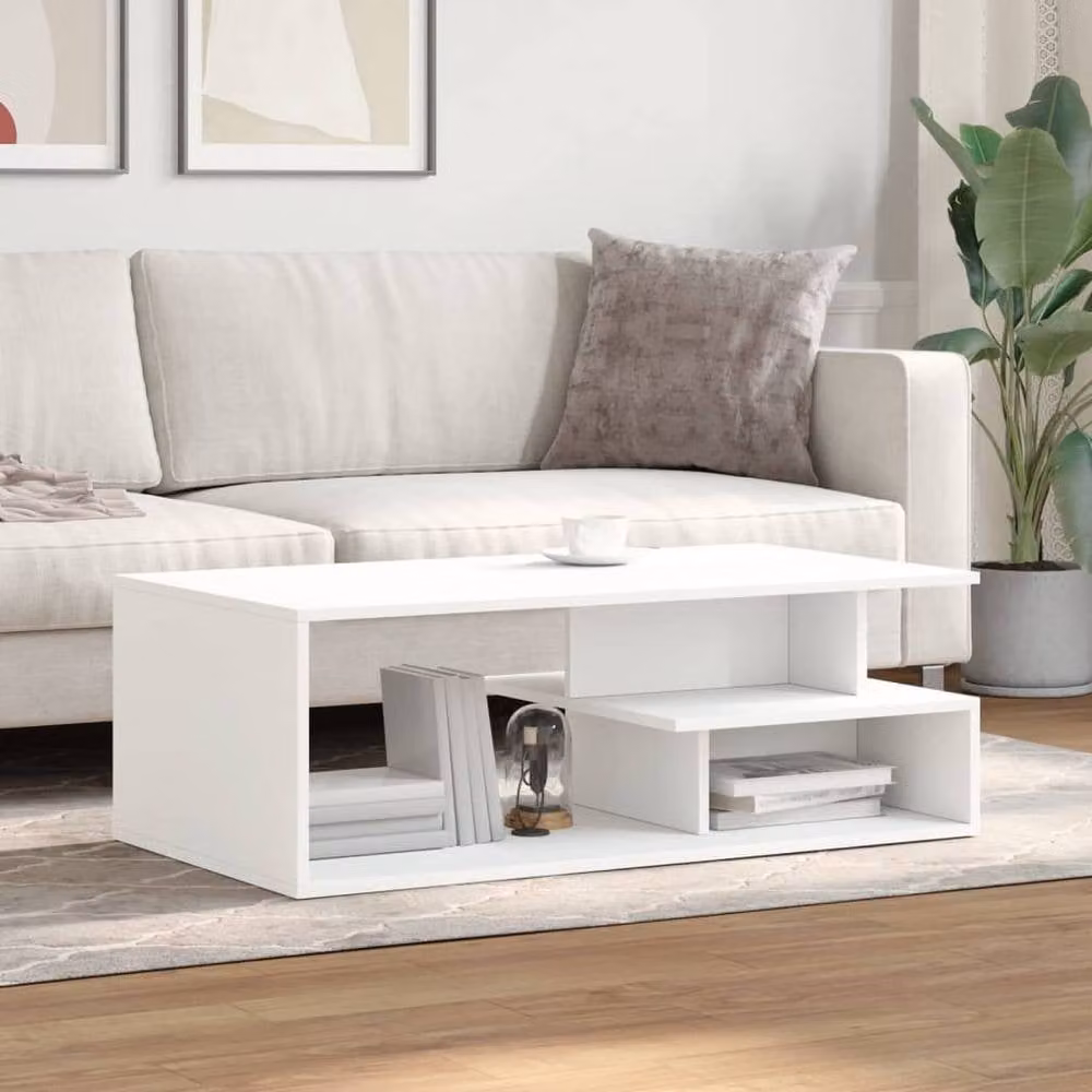 Berkfield Home Modern White Rectangular Coffee Table in Engineered Wood W/D/H: 102 x 55 x 35 cm – 2
