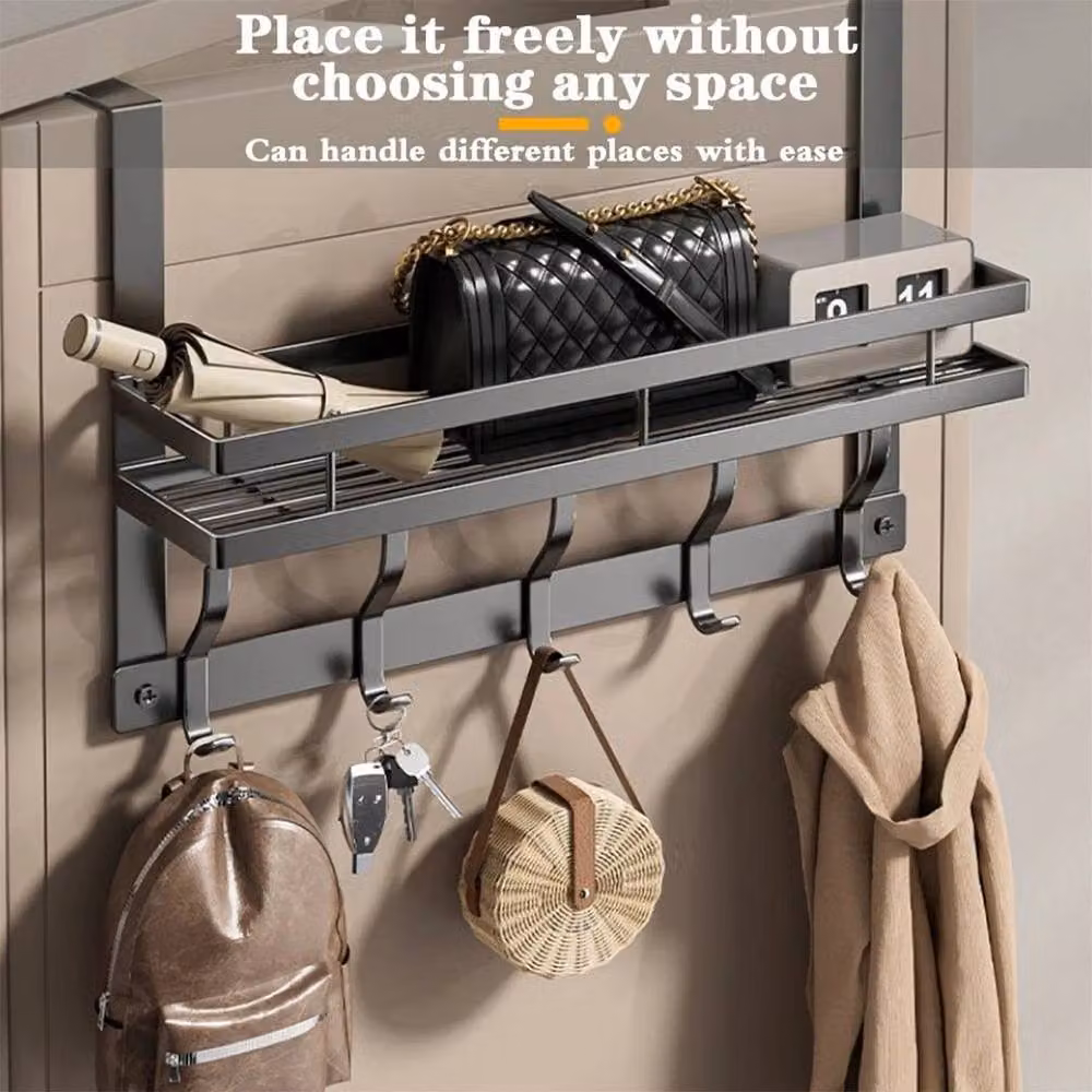 FORGEVIO Metal Over The Door Hanging Coat and Jacket Rack with 5 Hooks in Grey – 3