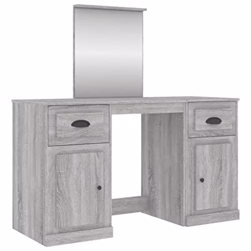 vidaXL Dressing Table with Mirror in Grey Sonoma, W/D/H: 130 x 50 x 132.5 cm