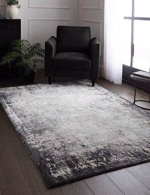 Asiatic Kuza Border Woven Rectangular Rug in Grey