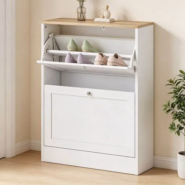 ERGOVEXA White 2-Door Tilting Compartment Shoe Cabinet with Internal Shelves – 1