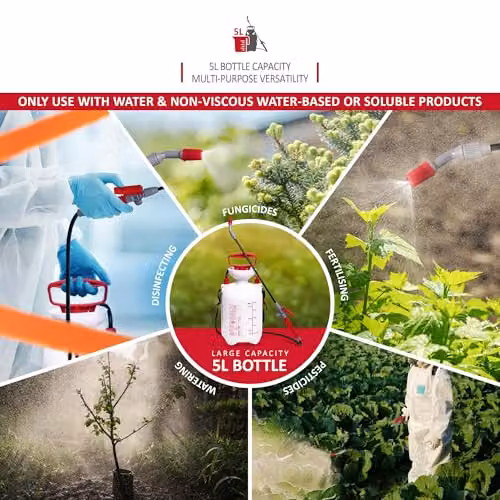NETTA 5L Manual Pressure Garden Sprayer with Adjustable Mist Nozzle in Transparent White – 5