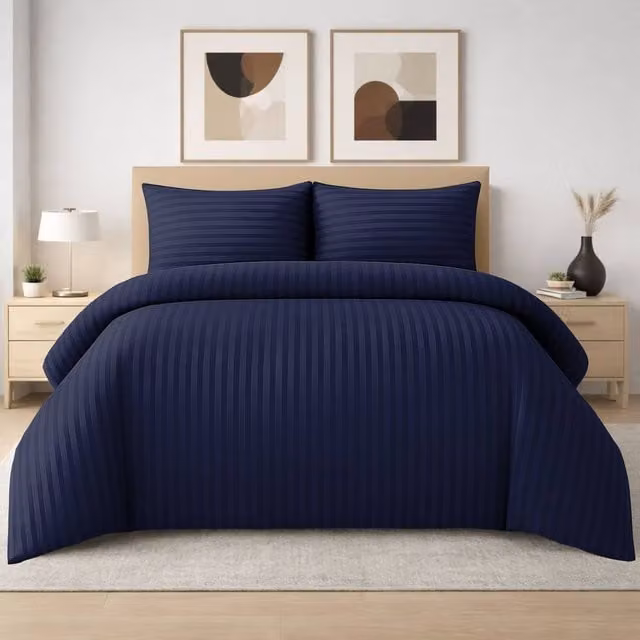 Pamposh 4 Pack Blue Satin Stripe Microfibre Duvet Cover and Pillowcase Set, W/D/H: 135 x 200 x 90 cm, 50 x 75 cm – 1