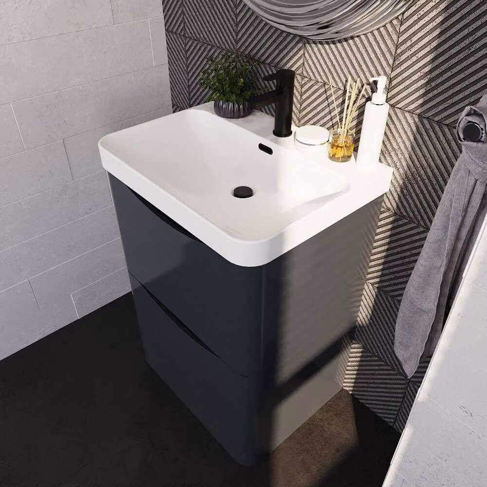 Balterley Modern Floor Standing 2 Drawer Bathroom Vanity with Ceramic Basin, Grey, Width: 60 cm – 3