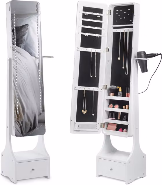 Beautify Glamour Full Length LED Storage Mirror in White