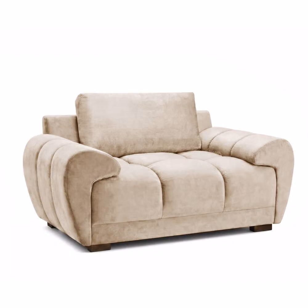 Furnishings For Less UK Zura Large Armchair in Mocha Brown Fabric with Beige Pillow Back and Wooden Legs – 3
