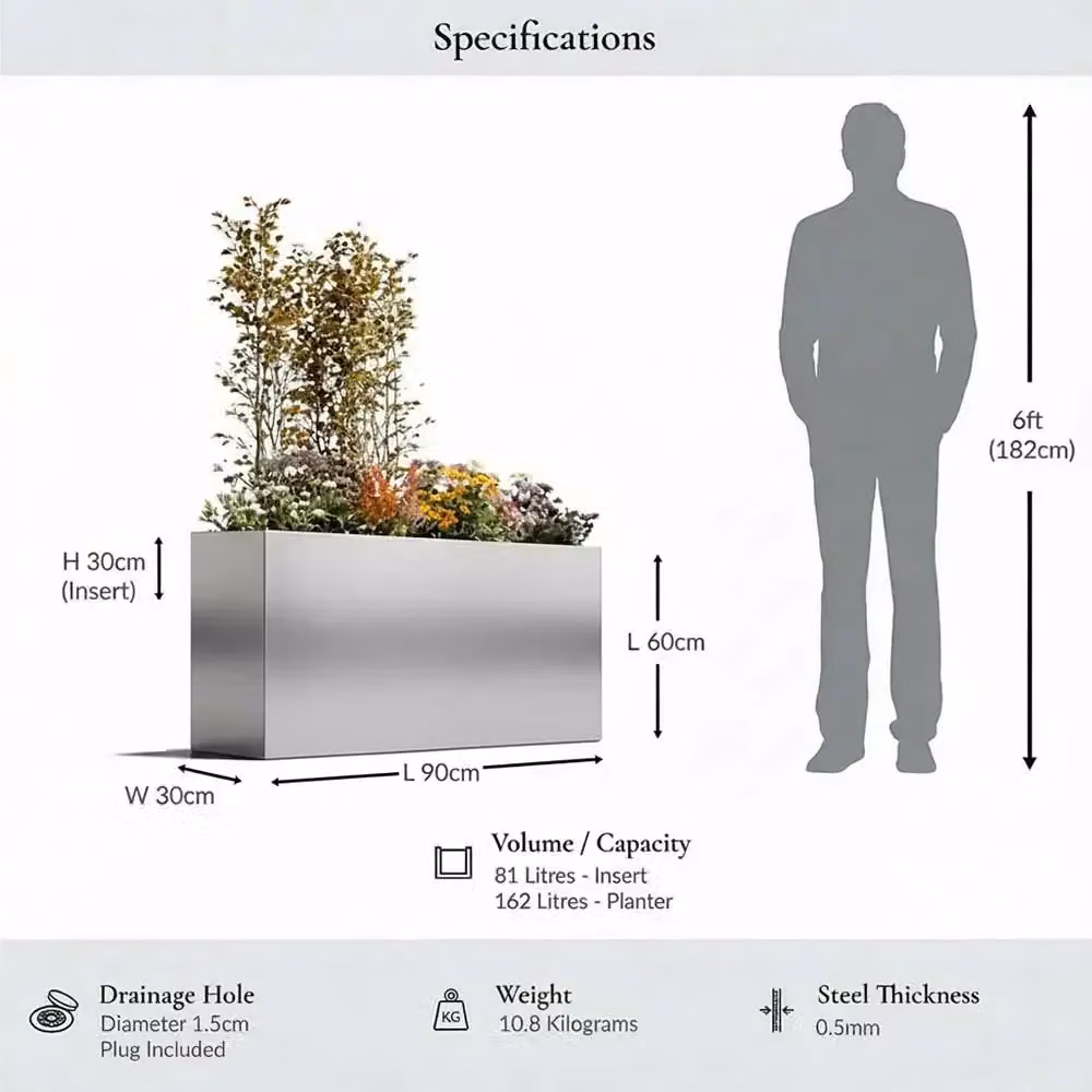 Access Garden Products Galvanised Steel Trough Planter, Silver/Grey, W: 25.0 cm, D: 25.0 cm, H: 60.0 cm – 6
