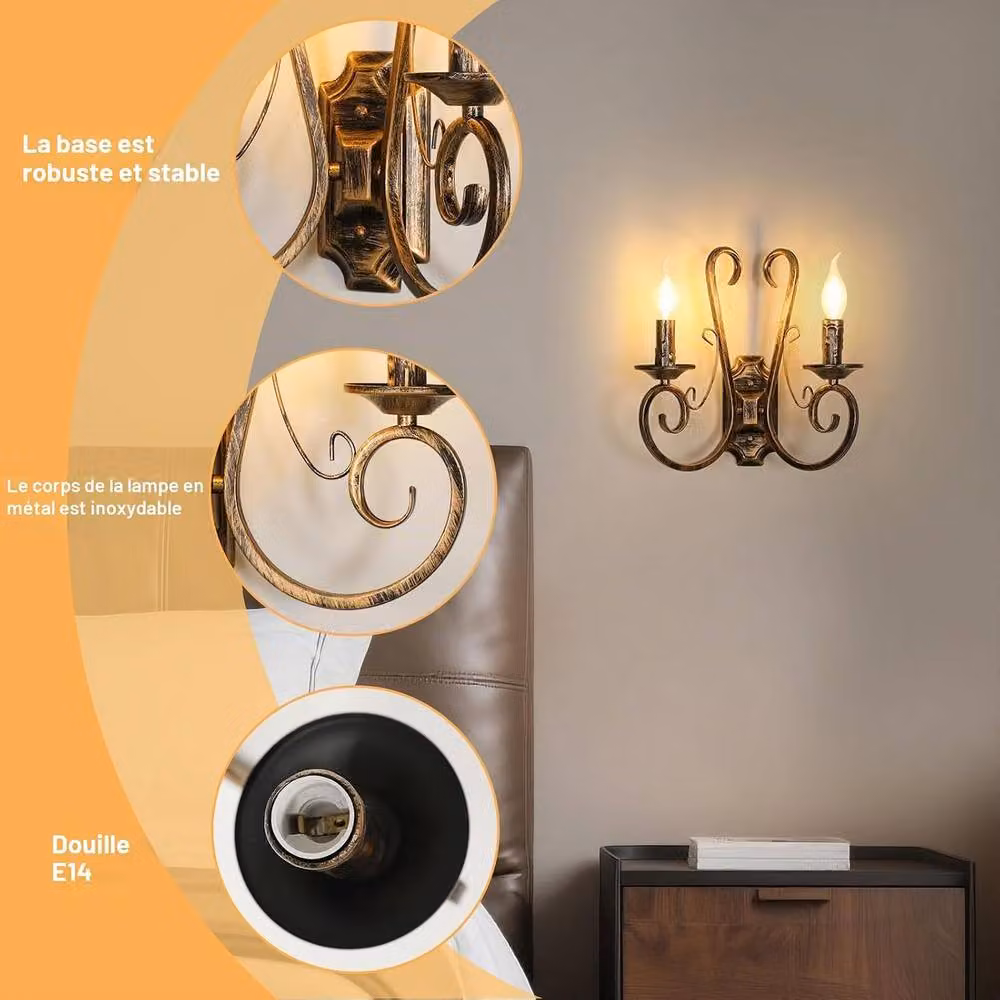 Goeco Vintage Industrial Metal Bronze Wall Light with Transparent Glass Shade – 3