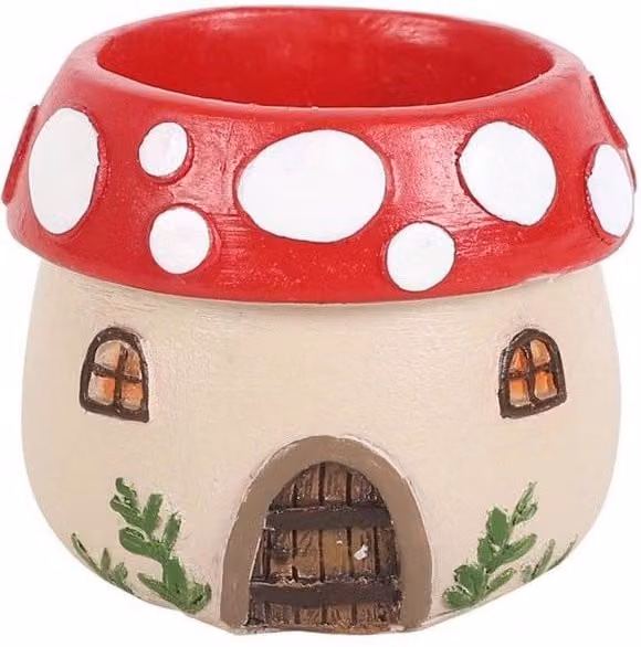 Something Different Red Resin Mushroom House Tealight Holder
