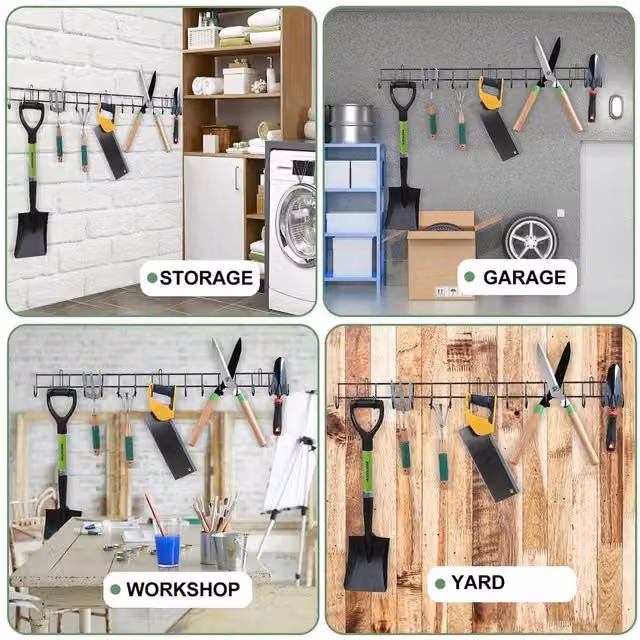 Nordara Wall Mounted Metal Garden Tool Rack and Hook Holder in Black – 1