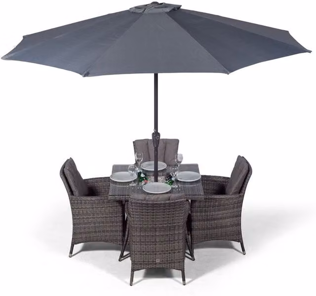 Giardino Savannah Square Rattan Patio Dining Set with Ice Bucket Drinks Cooler in Grey