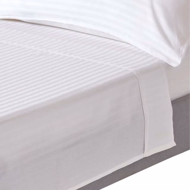 Homescapes 330 Thread Count Egyptian Cotton Mako Satin Striped Flat Sheet, White, W: 180 cm, L: 200 cm