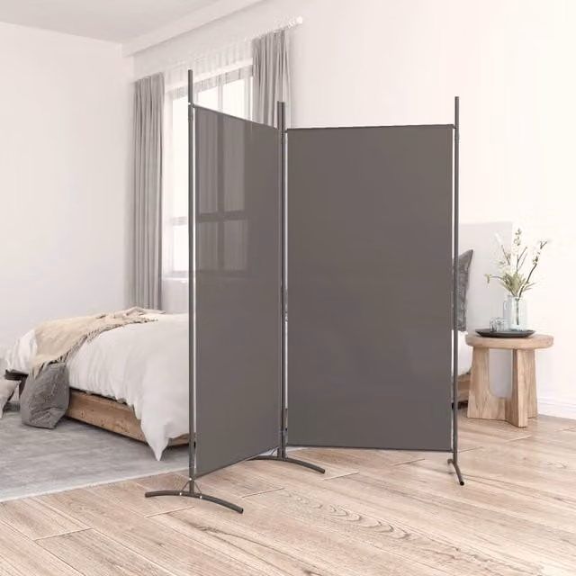 Berkfield Home 2-Panel Anthracite Room Divider with Black Fabric, H 175 cm x W 180 cm