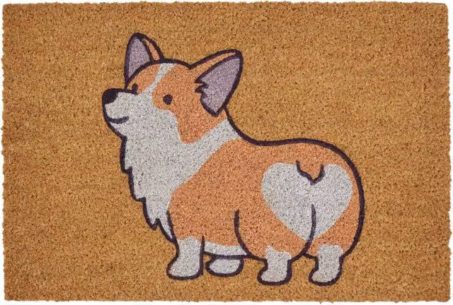 Orsina Corgi Doormat, Natural Coir Mat with PVC Backing and Animal Print, Diameter: 100 cm