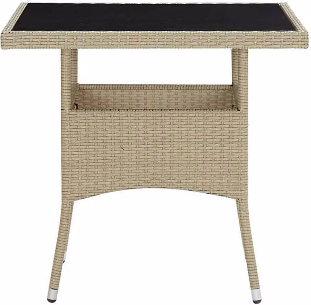 Berkfield Home Beige Poly Rattan and Glass Outdoor Dining Table