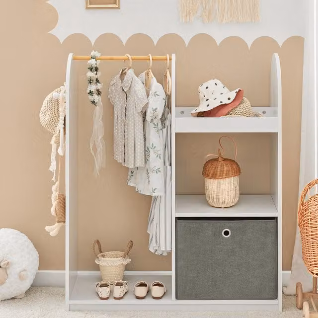 SoBuy Childrens Wardrobe with Clothes Rail and Internal Shelves in White and Grey