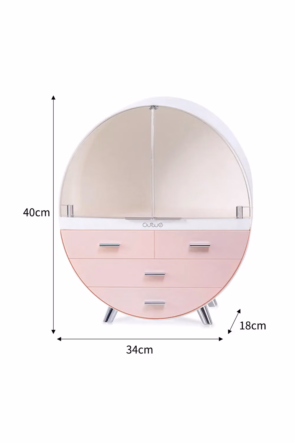 SHEONLY Pink Transparent Round Cosmetic Display Box with 4 Drawers, Height: 40 cm – 3