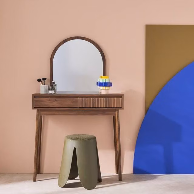 sweeek Scandinavian Dressing Table with Rounded Mirror and 2 Drawers in Brown – 1