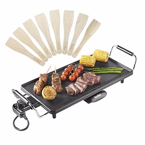 VonShef Large Teppanyaki Electric Griddle, 2000W Non-Stick BBQ Table Top Grill in Black, W/D/H: 46 x 26 x 10 cm