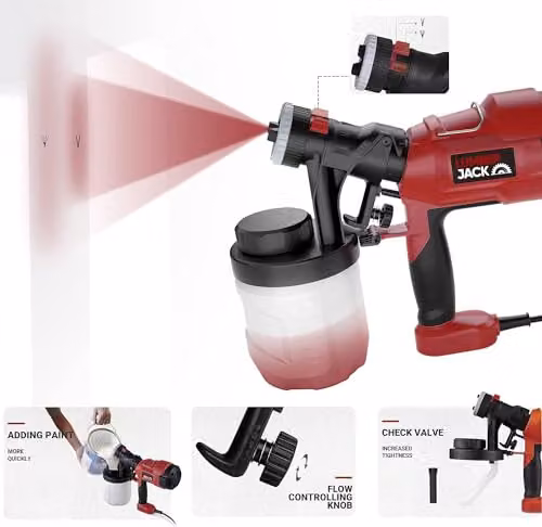 Lumberjack 500W Electric Handheld Paint Spray Gun in Red with Copper Nozzle, Adjustable Spray Pattern and Variable Flow – 2