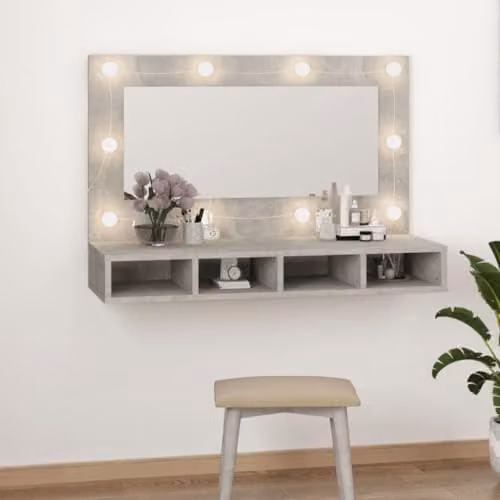 vidaXL Modern LED Mirror Cabinet in Matt Concrete Grey, W/D/H: 90 x 31.5 x 62 cm – 2