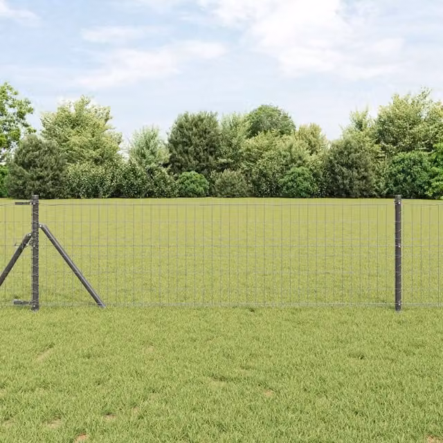 Berkfield Home Euro Fence Grey PVC-Coated Steel Rectangular Fencing, 0.4 x 50 m