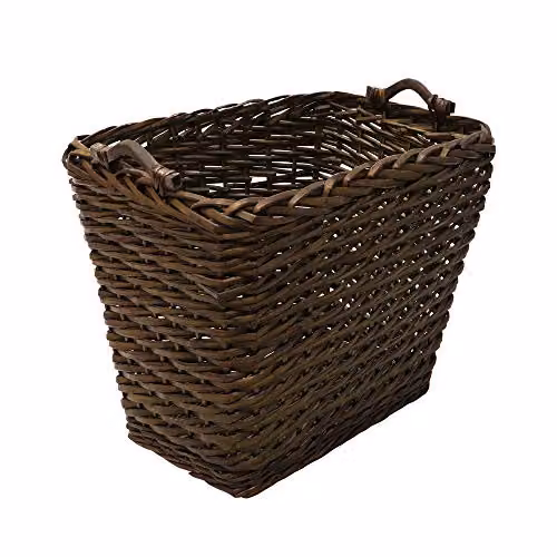 JVL Brown Vertical Weave Rectangle Log Basket with Wooden Handles W: 59.0 cm, D: 41.0 cm, H: 59.0 cm – 1