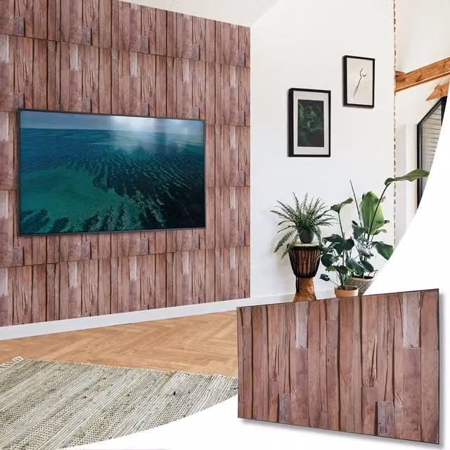 NOVECRAFTO 3D PVC Wall Panels in Wood Look, Rustic Brown, W: 96 cm, H: 48 cm (Pack of 12)