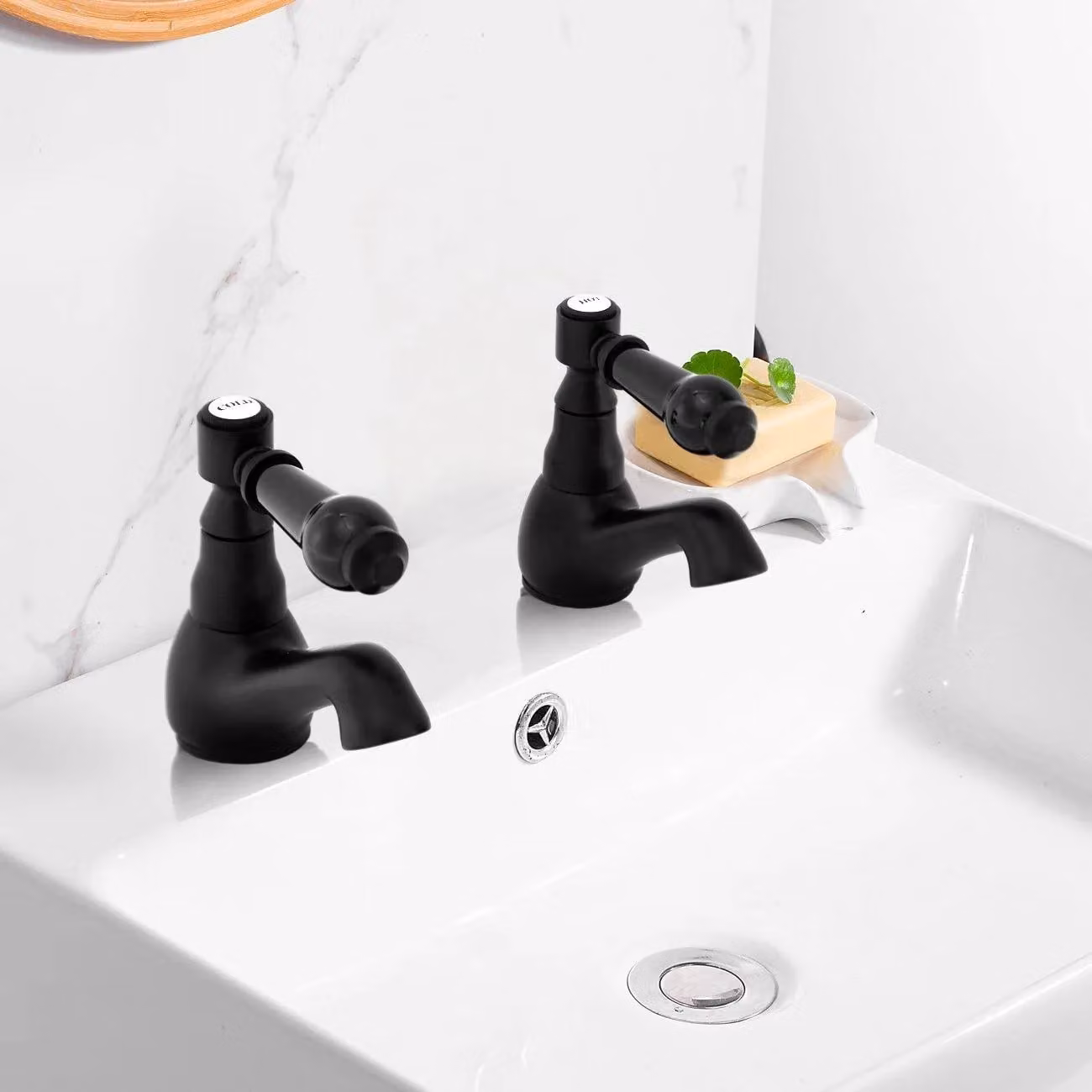 BATHWEST Twin Basin Mixer Taps with Two Handles in Matte Black – 3