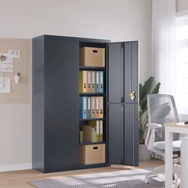 Berkfield Home Anthracite Steel File Cabinet with Hinged Doors and Adjustable Shelves, W/D/H: 105 x 40 x 180 cm