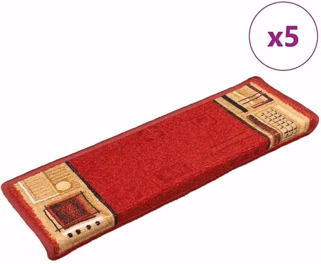 Berkfield Home Self-adhesive Stair Mats, 5 Pack, Red, W: 65 cm, D: 21 cm, H: 4 cm