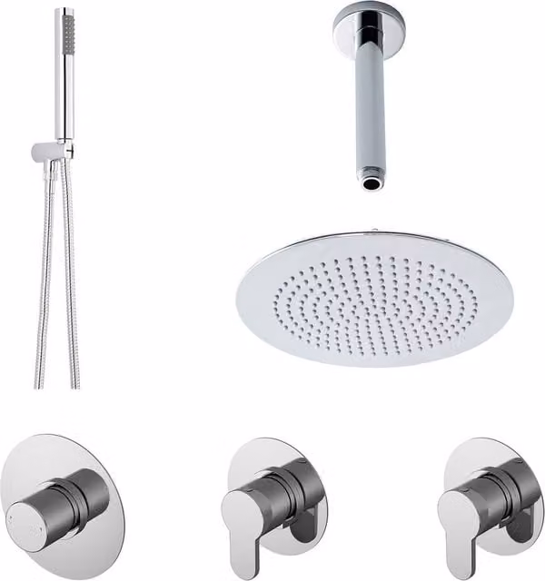 Balterley 2 Outlet Concealed Shower Set with Handset and Ceiling Mount Arm in Silver