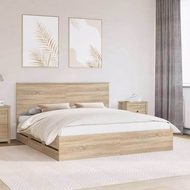 Berkfield Home Sonoma Oak Bed Frame with Drawers in Brown, 200 x 200 cm