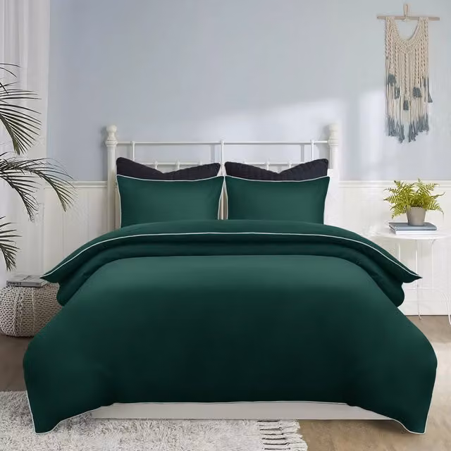Cotton Passion Microfibre Duvet Cover Set in Green, W: 180 cm x H: 200 cm