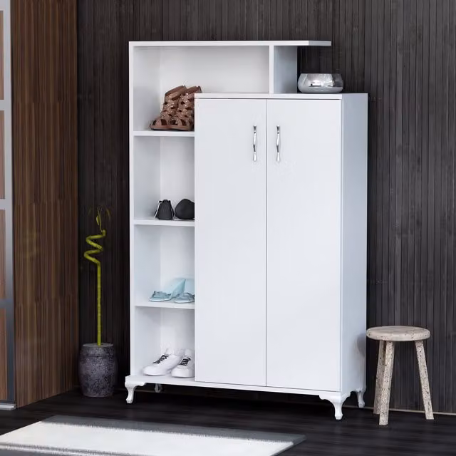 Decorotika Gupse Multipurpose Cabinet in White with Hinged Doors and Internal Shelves