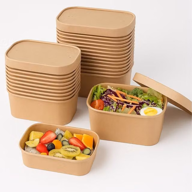 ECONX Brown Kraft Paper Disposable Food Containers with Loose Lids, 0.75 l, Pack of 25