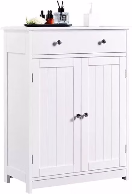 EONLION White Freestanding Bathroom Floor Cabinet with 2 Doors and 1 Drawer – 1