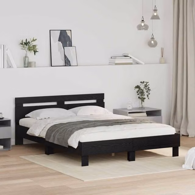 Berkfield Home Modern Bed Frame in Black Oak, W/D/H: 160 x 200 cm, Engineered Wood – 1