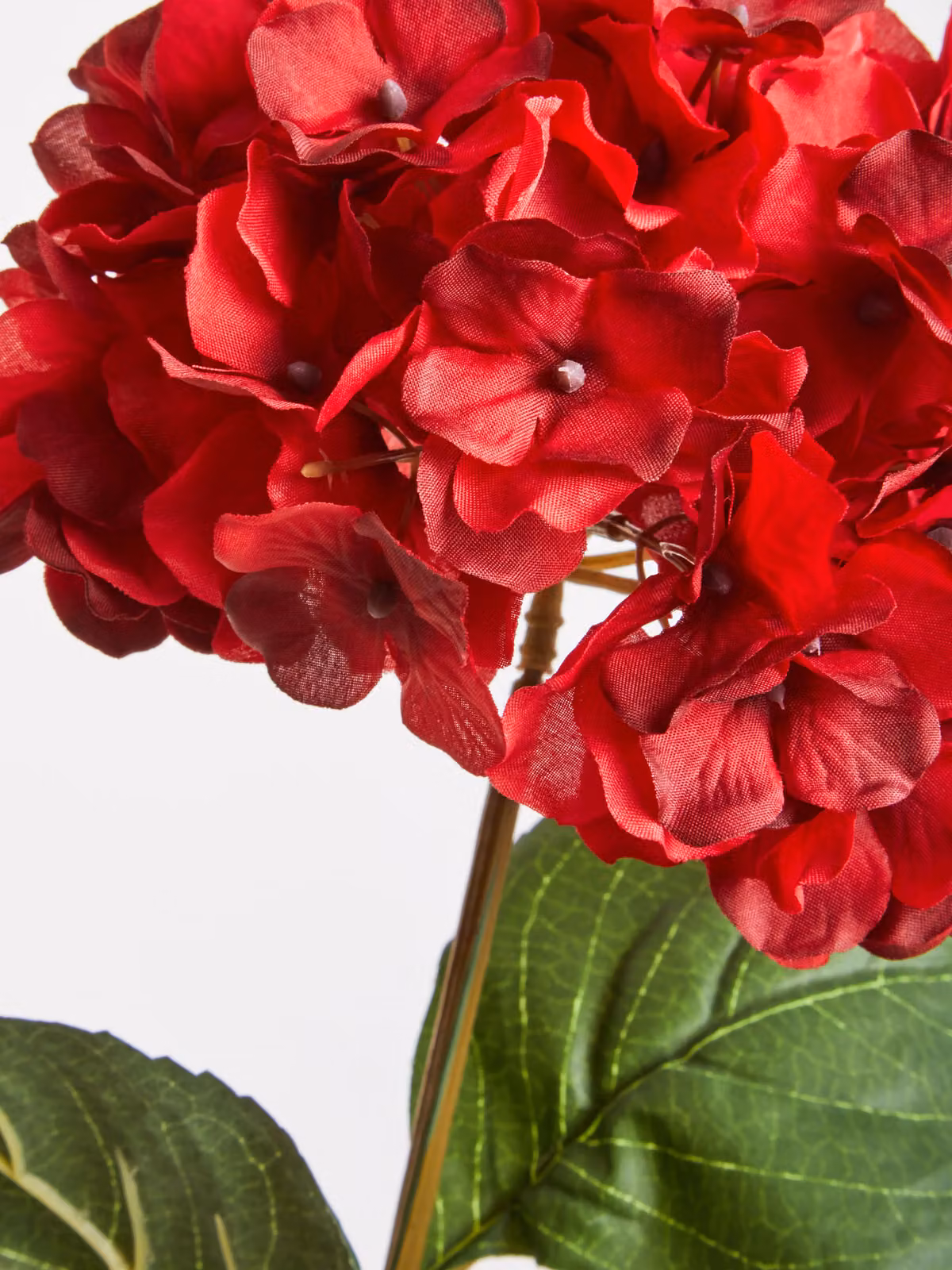 Orsina Red Hydrangea Faux Flower Stem with Green Foliage, Height: 74 cm – 2