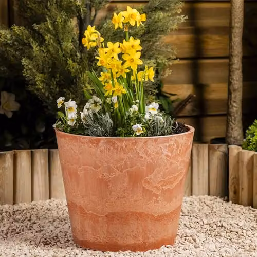 Garden Gear Caesar Marble Effect Plastic Planter in Brown, Set of 2, Diameter: 30.5 cm – 2
