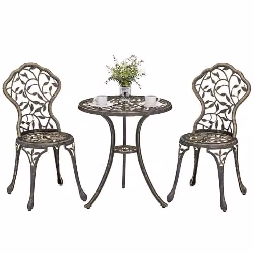 Outsunny 3 Piece Aluminium Bistro Set Garden Coffee Table and Chairs in Brown, W/D: 60 x 60 cm