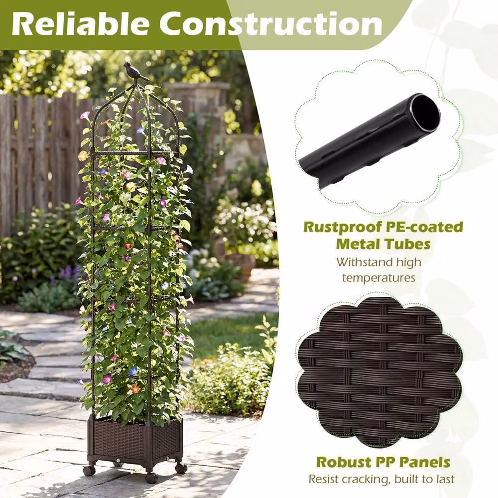 Costway 200 cm Raised Garden Bed Planter Box with Obelisk Trellis in Black – 6
