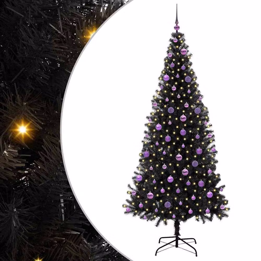 Berkfield Home Lush Christmas Tree with 300 LEDs and Stand, Black, Height: 210 cm – 3