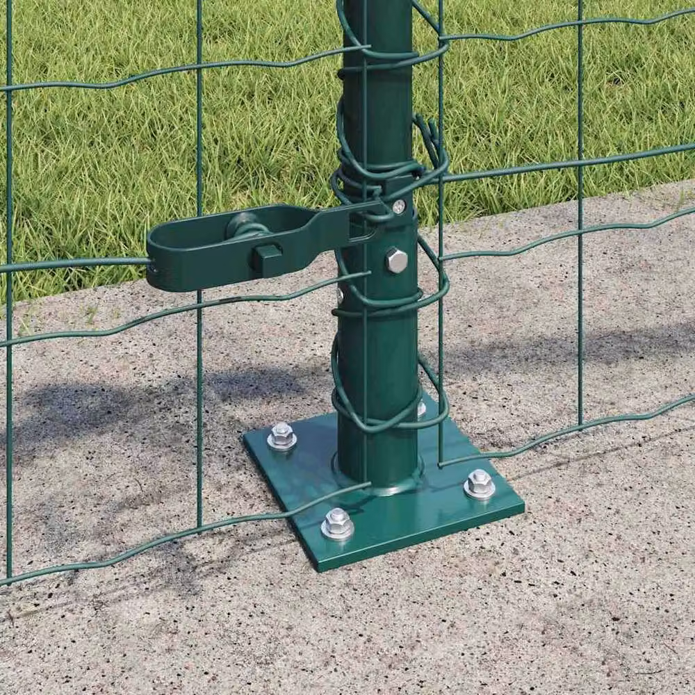 Berkfield Home Euro Fence with 7 Flanged Round Posts, Galvanised Steel, Green, W: 10 m, H: 0.4 m – 3