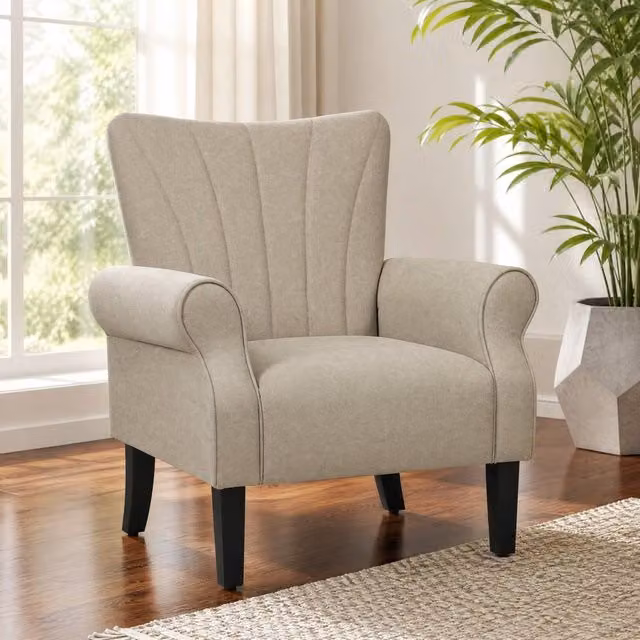 STILVORA Armchair with Solid Wood Frame and Beige Fabric