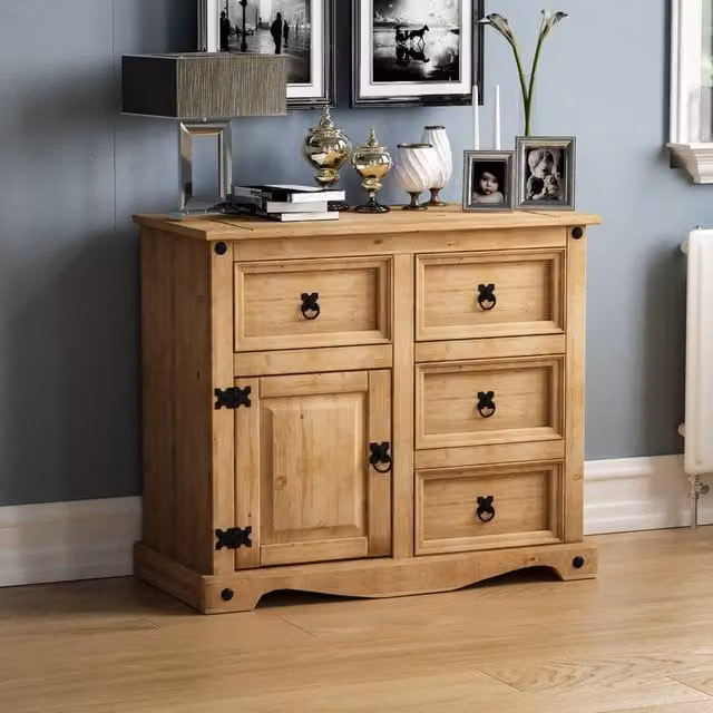 Vida Designs Corona Small Sideboard with 1 Door and 4 Drawers in Brown and Black – 1