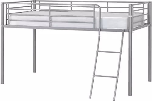 Seconique Kora Mid Height Single Metal Mid Sleeper Bed Frame in Silver, W/D/H: 190 x 90 x 130 cm