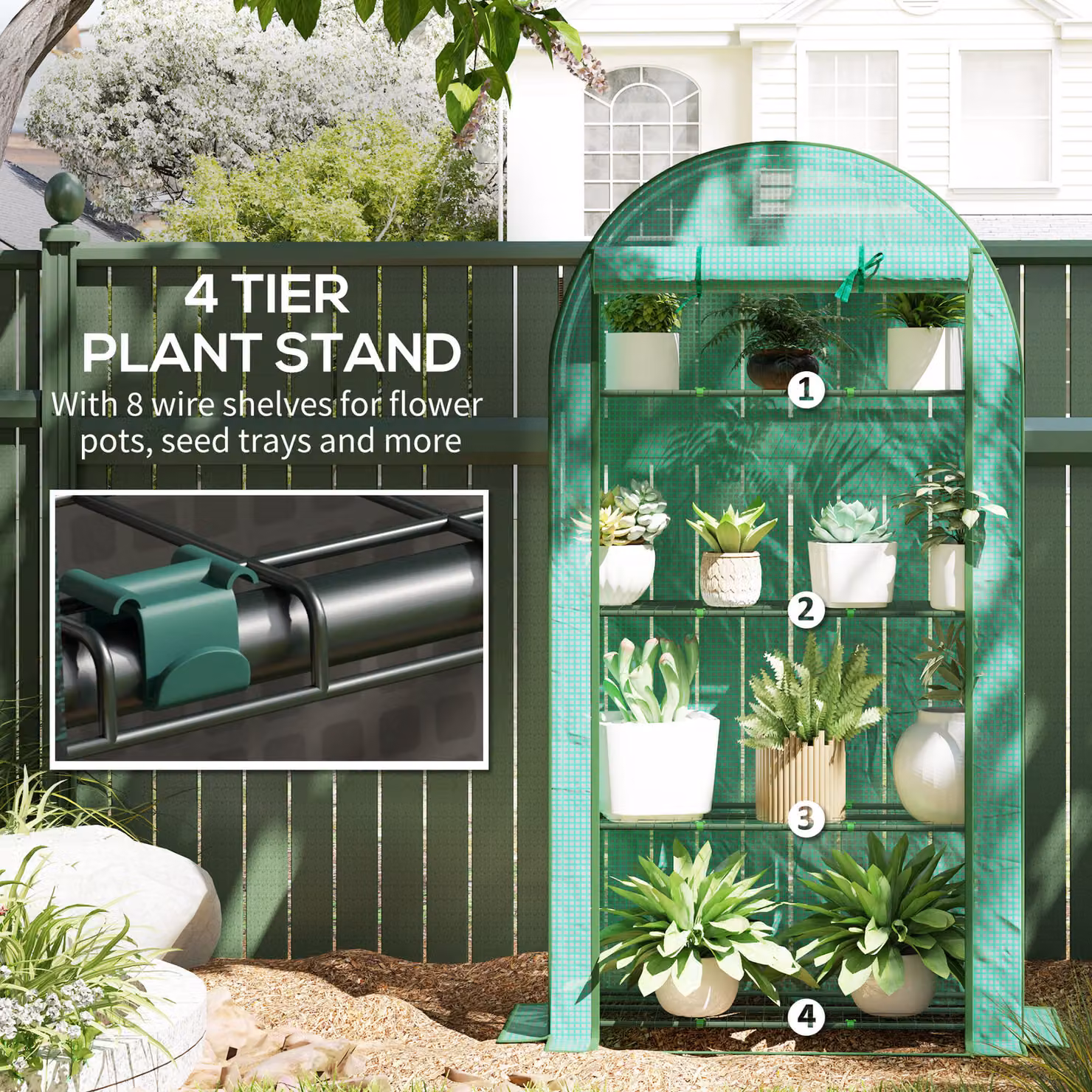 Outsunny 4 Tier Mini Greenhouse with Reinforced PE Cover and Roll-Up Door, Green, W/D/H: 105 x 45 x 160 cm – 4