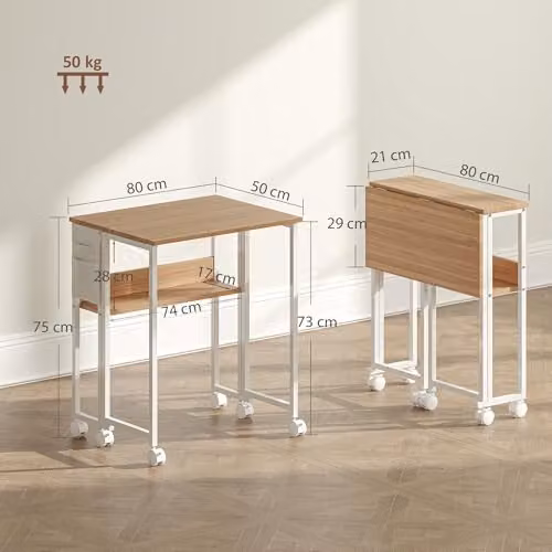 HOMCOM Folding Writing Desk with Storage Shelf and Bag in Brown Natural Wood Finish – 2