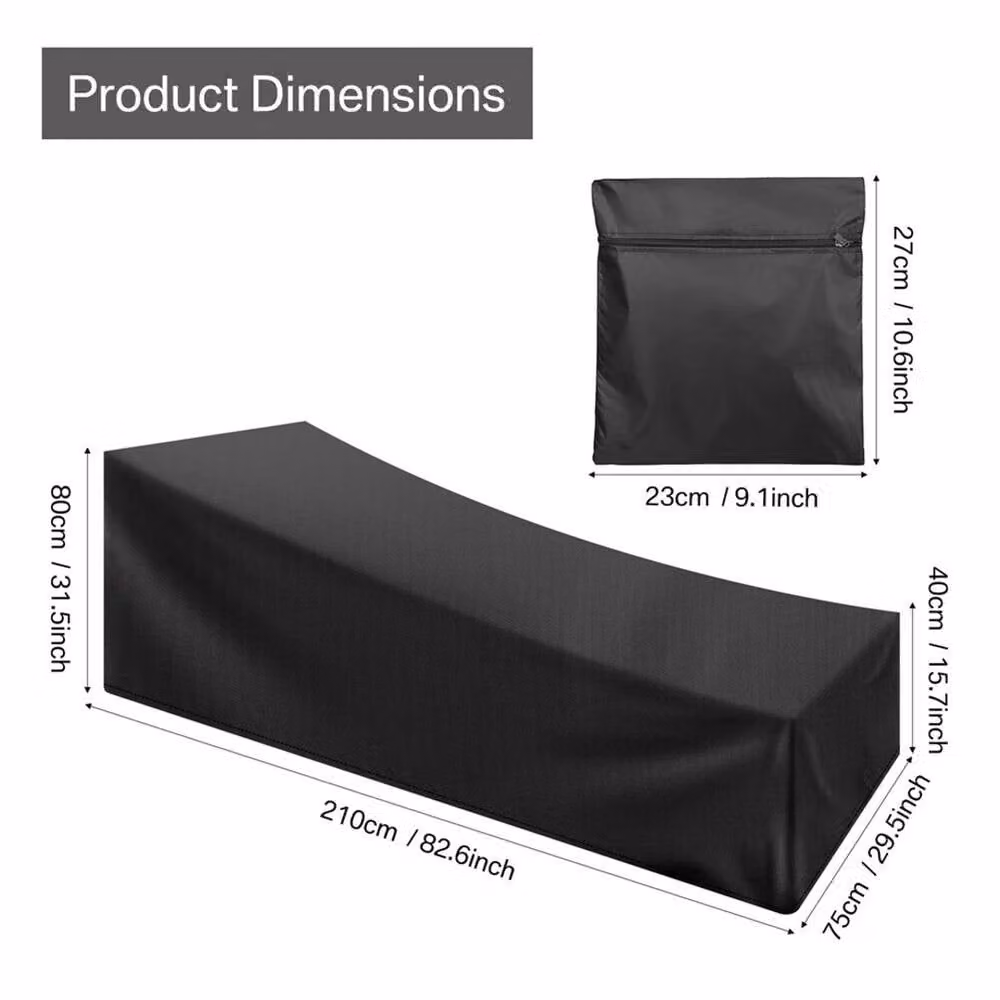 VOGREX Water-Repellent Black PVC Patio Sun Lounger Cover – 3